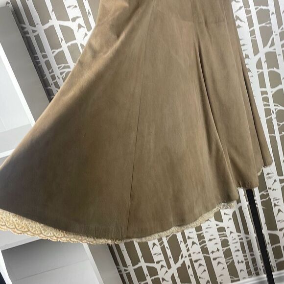 Genuine Suede Leather Maxi Skirt w Lace Hem 14 - Picture 2 of 15